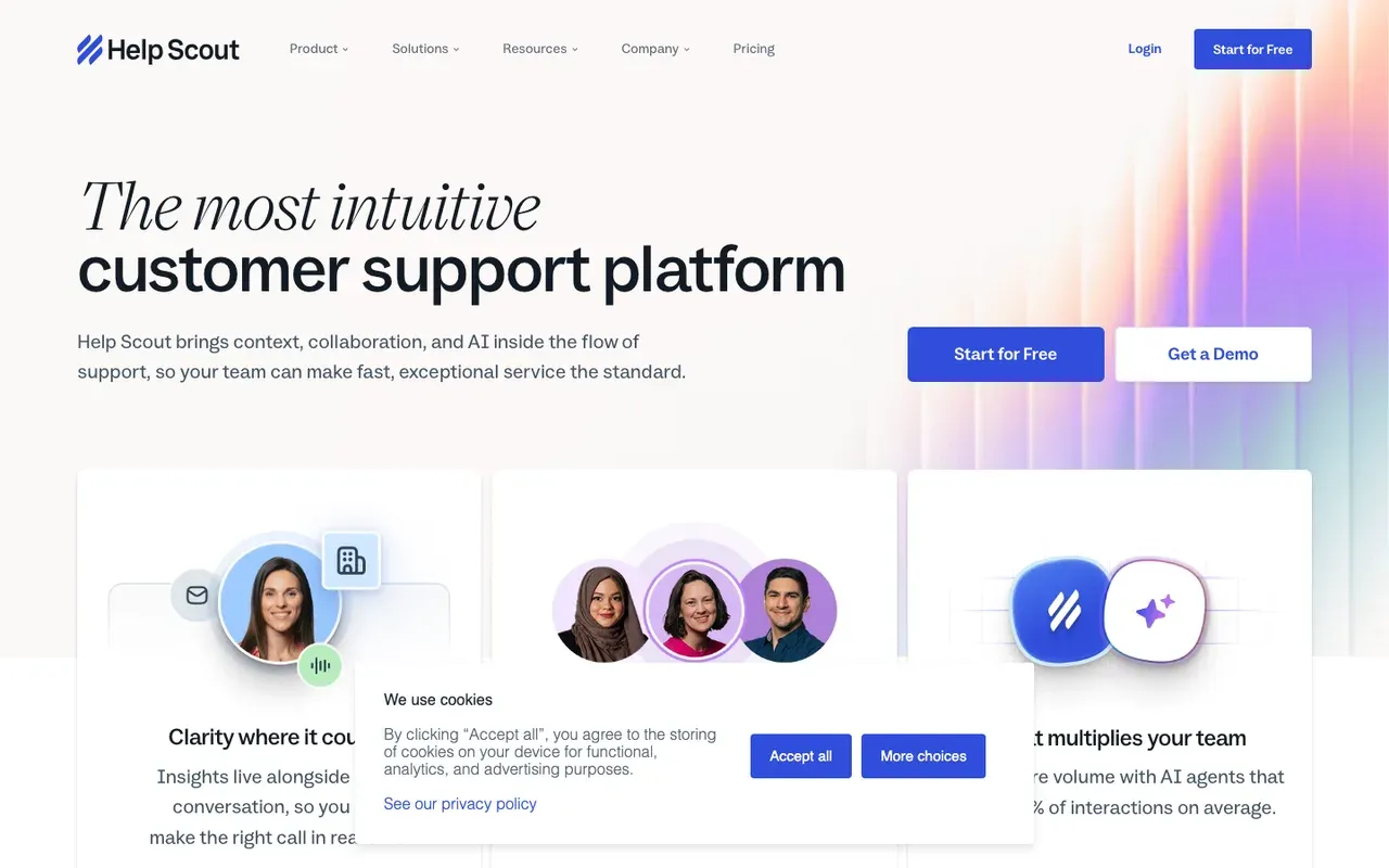 Help Scout homepage, screenshot from September 2026