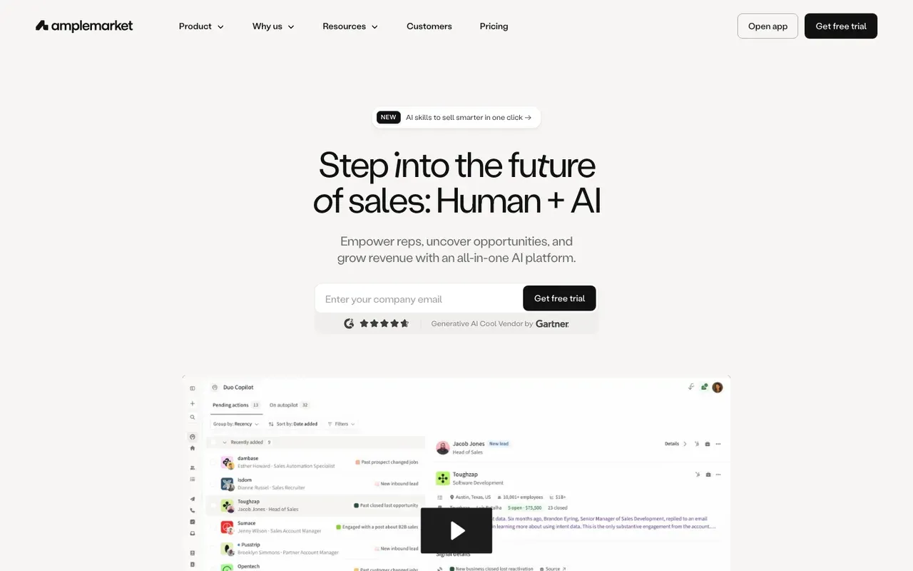 Amplemarket homepage, screenshot from September 2026