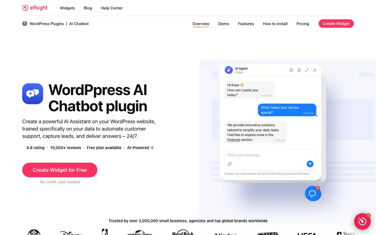 Elfsight AI Chatbot homepage, screenshot from September 2026