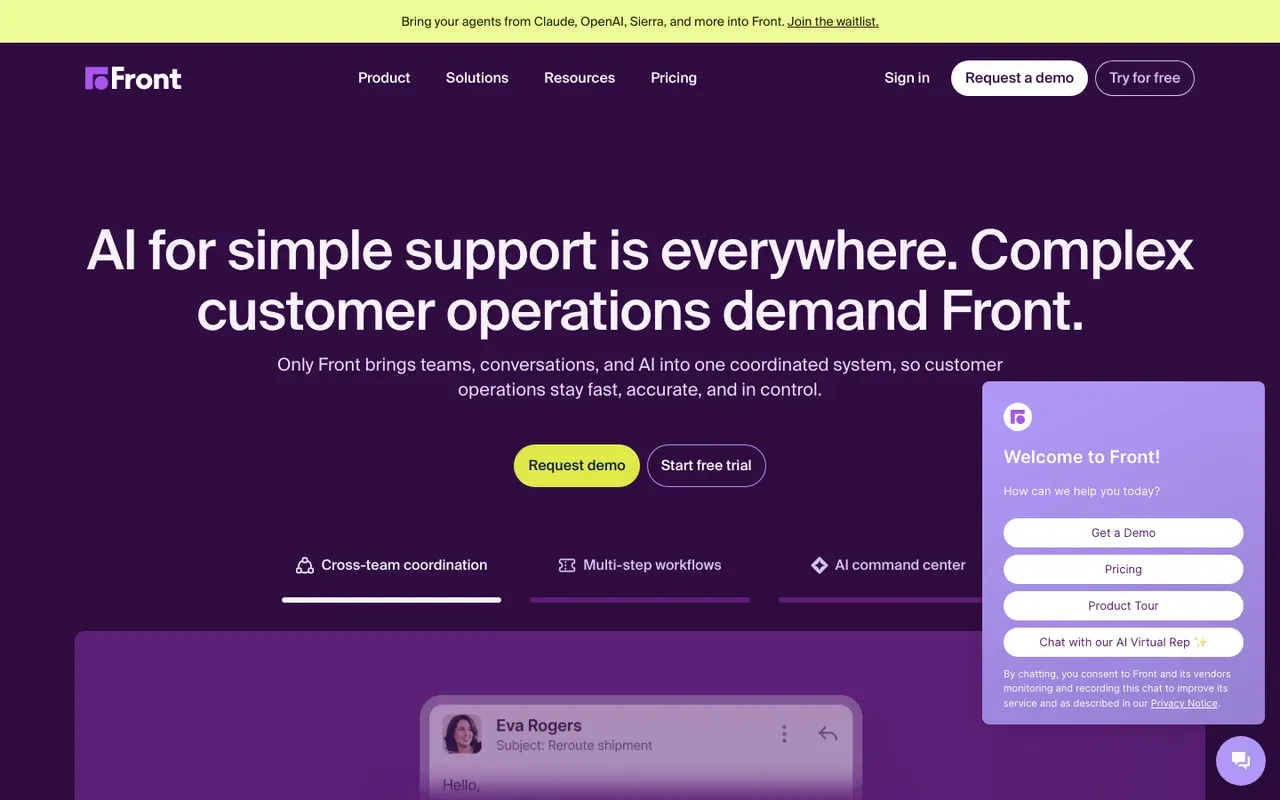 Front homepage, screenshot from September 2026
