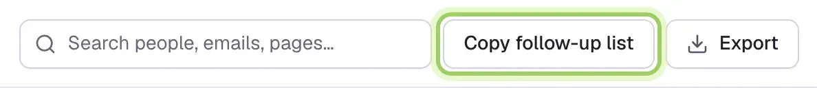 The Leads tab with the Copy follow-up list button highlighted next to Export.