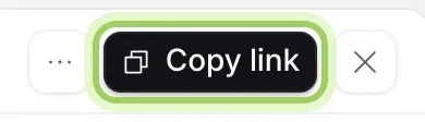 The top right of a link's page: the more menu, Copy link highlighted, and close.