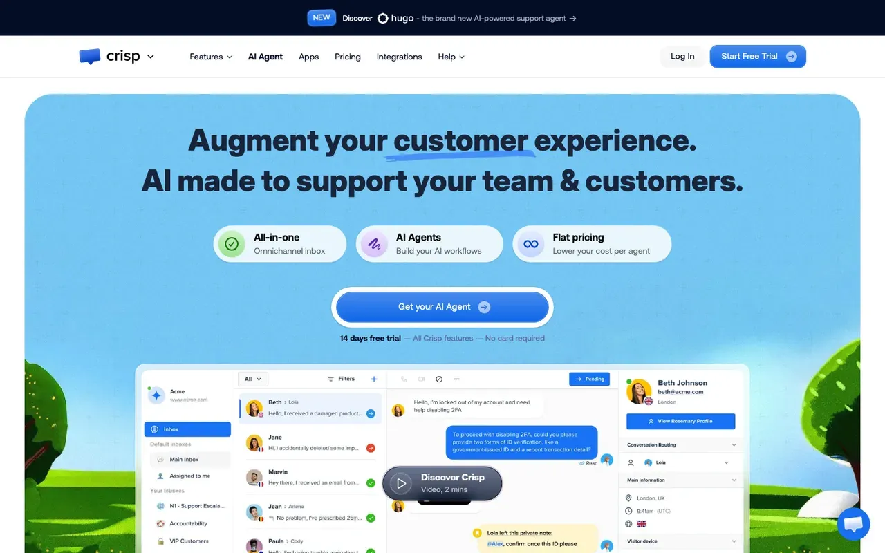 Crisp homepage, screenshot from September 2026