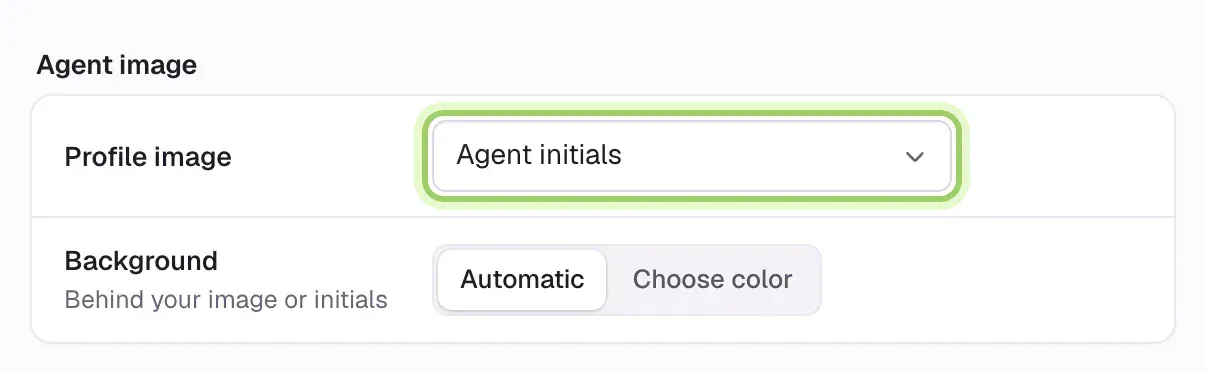 The Agent image section with the Profile image menu highlighted.