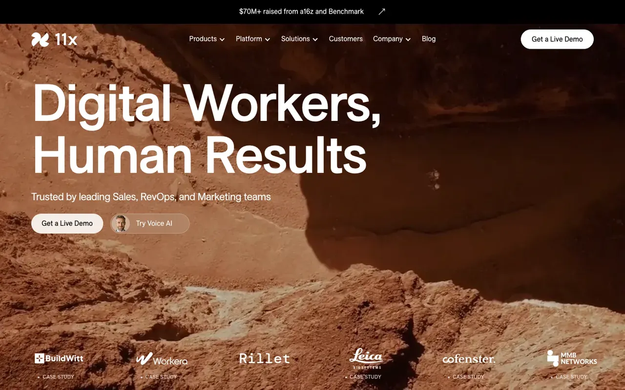 11x homepage, screenshot from September 2026