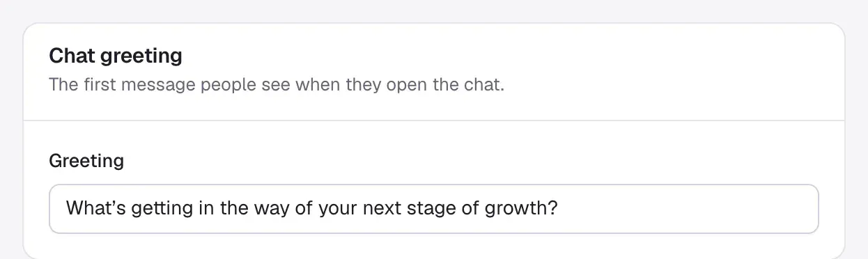 The Chat greeting section with the Greeting field.