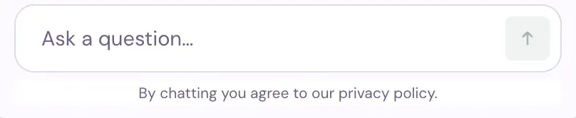 The chat's message box, Ask a question, with the line By chatting you agree to our privacy policy under it.