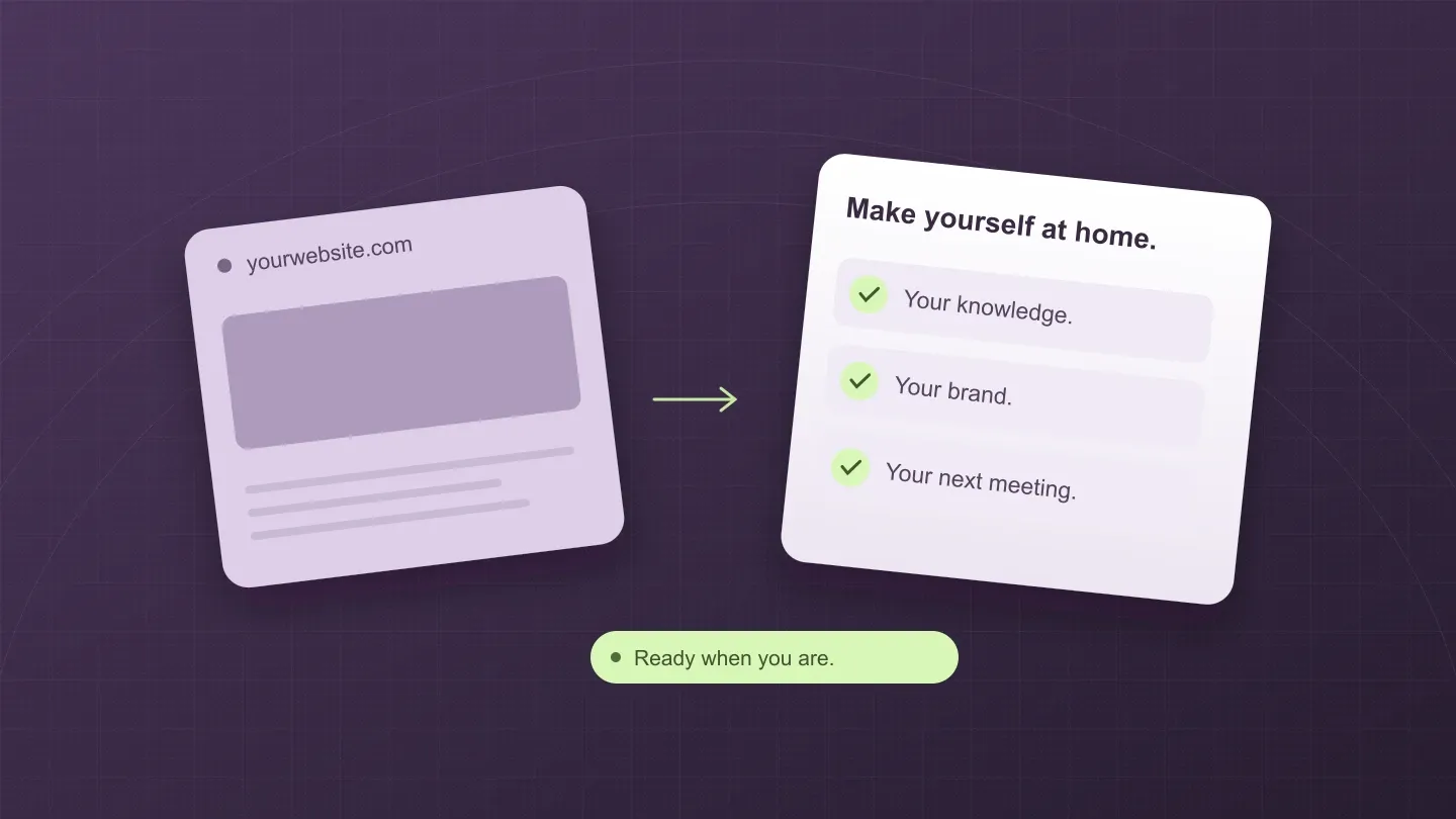 A website page becomes an assistant setup panel for knowledge, branding and meetings.