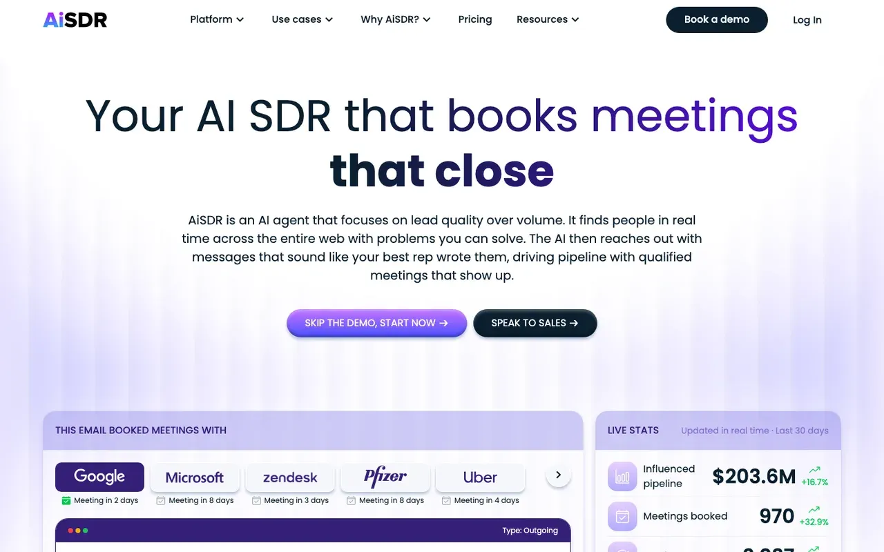 AiSDR homepage, screenshot from September 2026