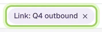 The Link: Q4 outbound filter chip in Conversations, with its remove button.