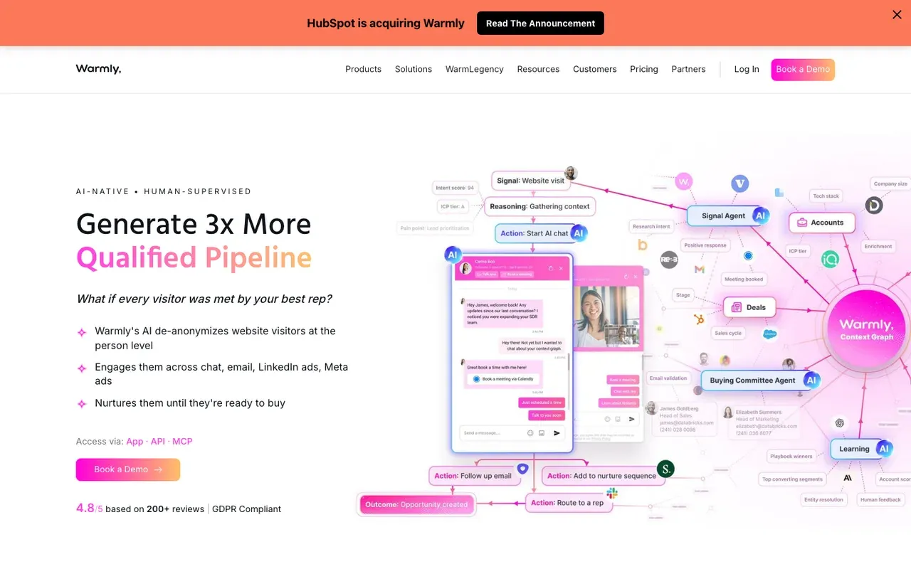 Warmly homepage, screenshot from September 2026
