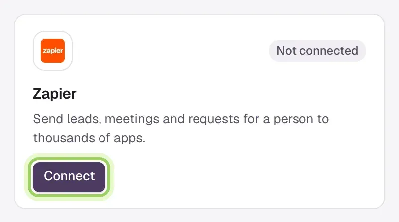 The Zapier card on the Integrations screen with its Connect button highlighted.