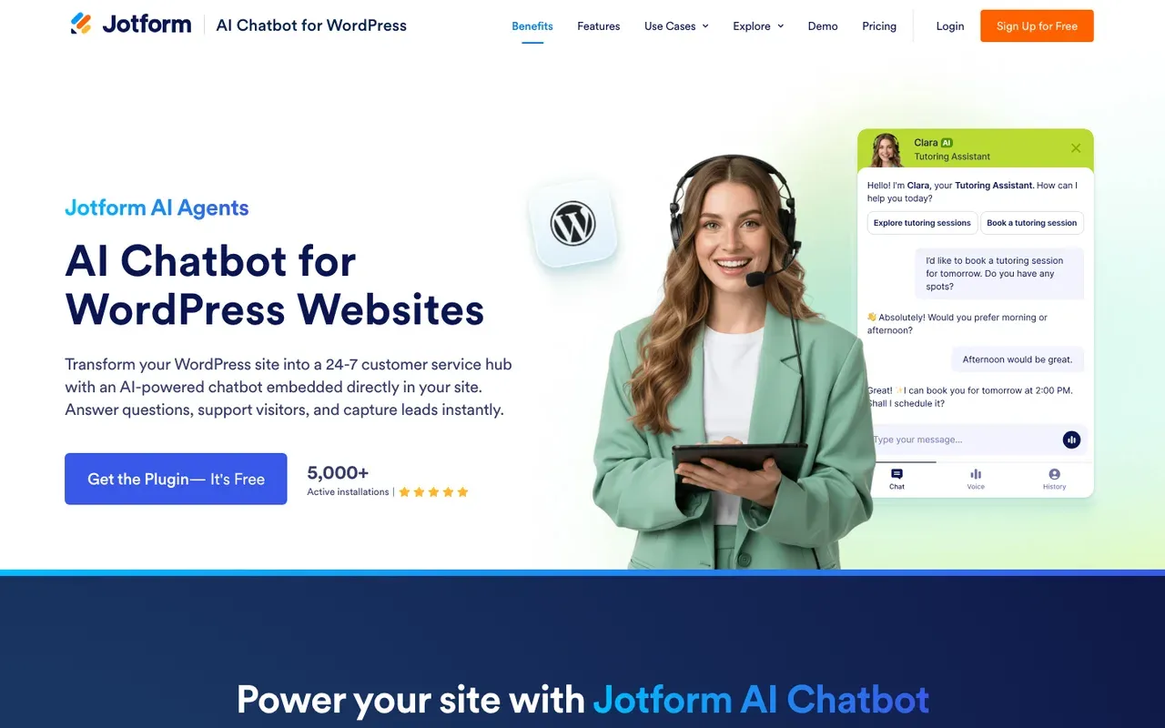 Jotform AI Chatbot homepage, screenshot from September 2026