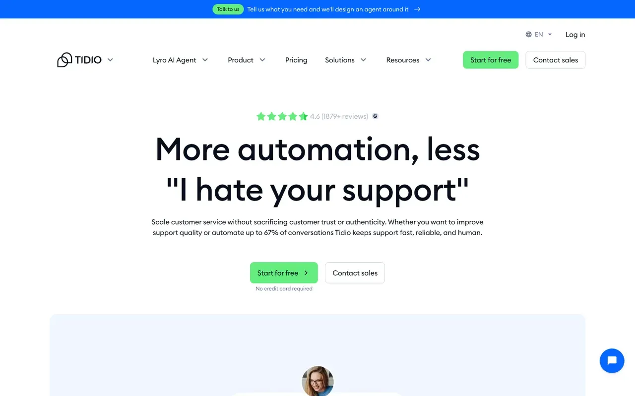 Tidio homepage, screenshot from September 2026