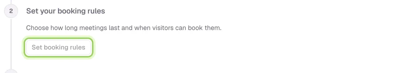 Step 2, Set your booking rules, with the Set booking rules button highlighted.