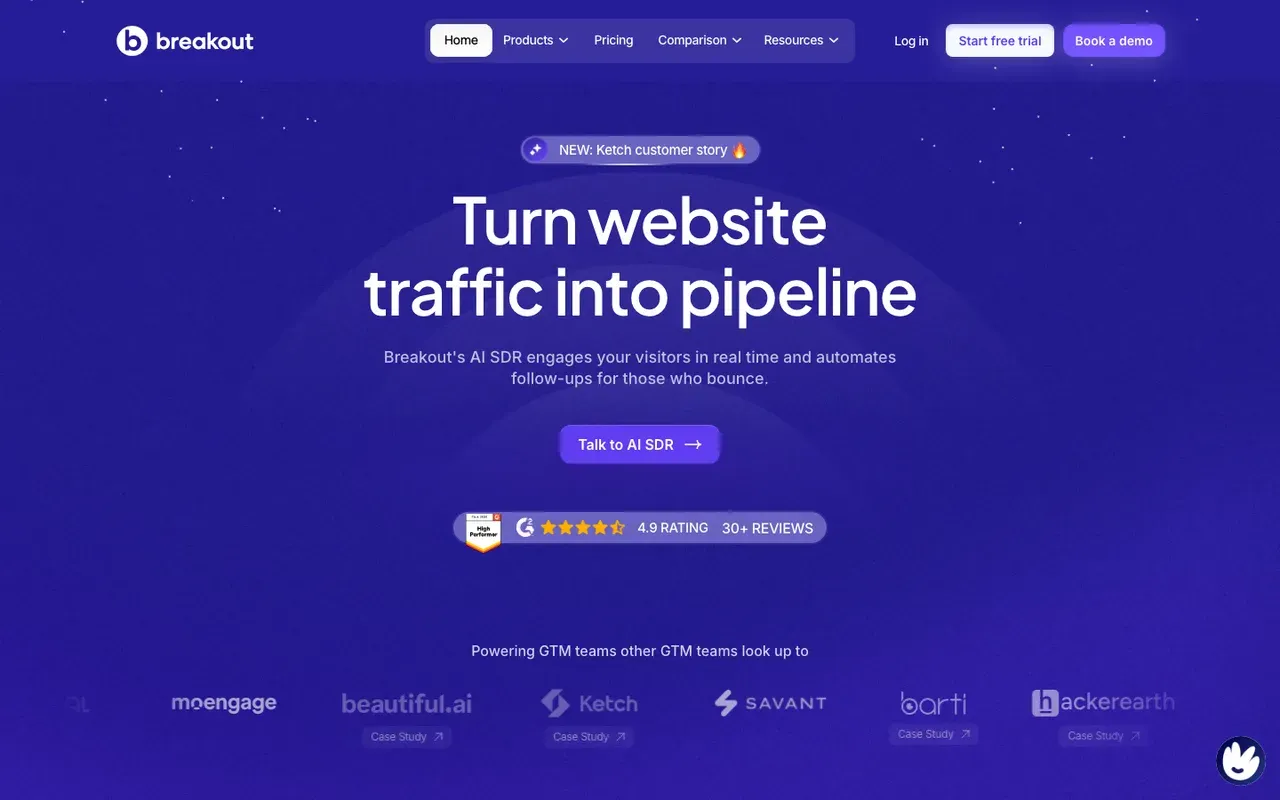 Breakout homepage, screenshot from September 2026